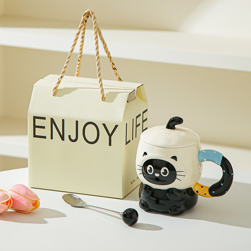 Caricatura encantadora cerimía cerámica con tapa para dar a la chica cumpleaños amiga práctica acompañante caja de regalo