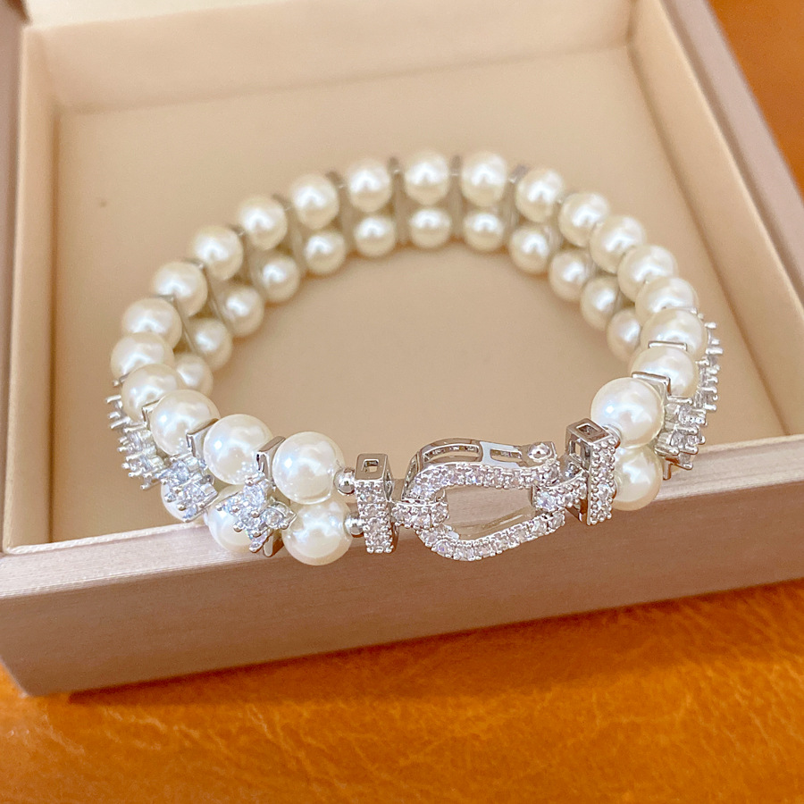 Pulsera - plata - blanco (chapado en oro real)