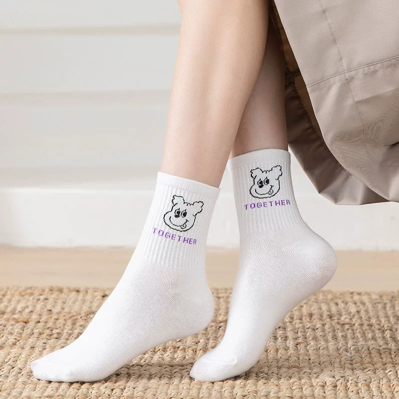 Весенне-летние белые носки с героями мультфильмов, женские модные носки до середины икры в Корейском стиле, милые японские носки с животными интернет-знаменитостей, простые JK