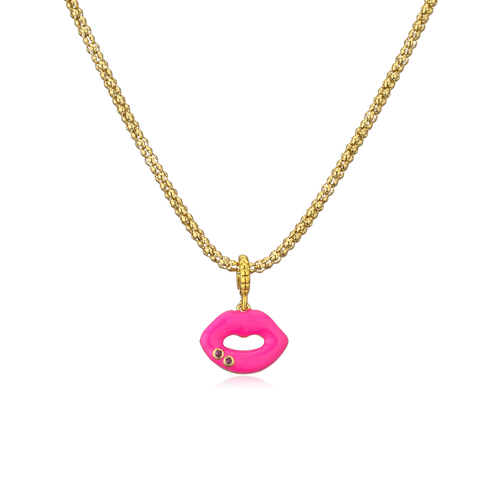 Fashion Lips Copper Enamel Plating Inlay Rhinestones Pendant Necklace 1 Piece display picture 4