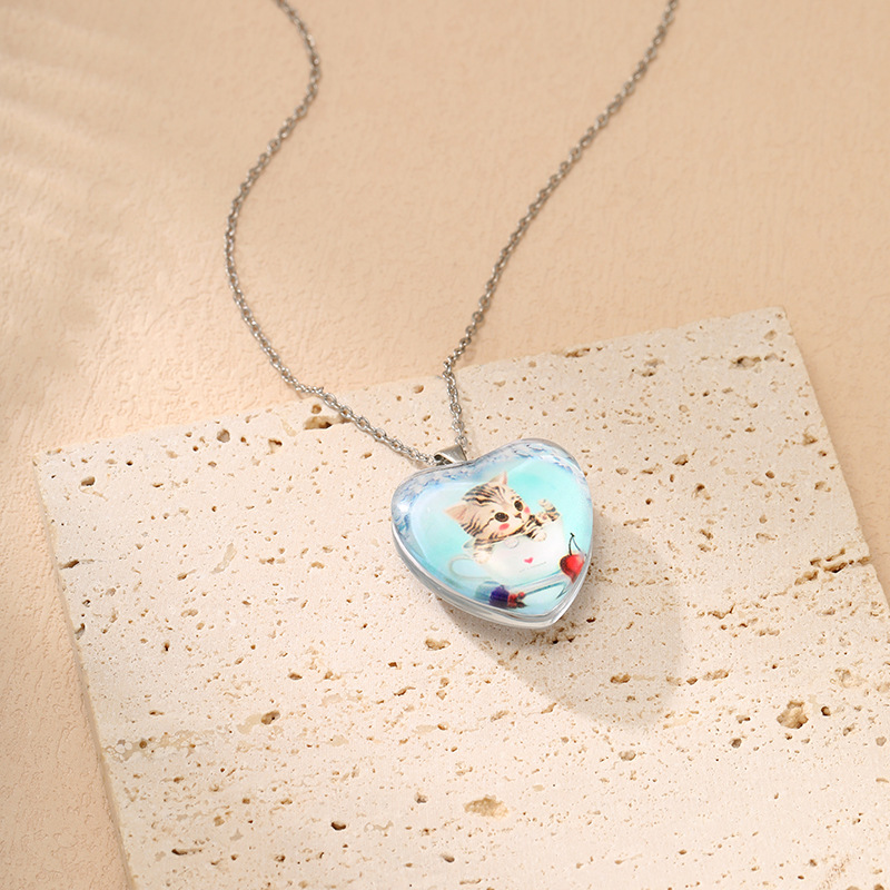 Yunjin transfronteriza Venta caliente moda europea y americana en forma de corazón colgante de cristal simple lindo gato serie collar de mujer