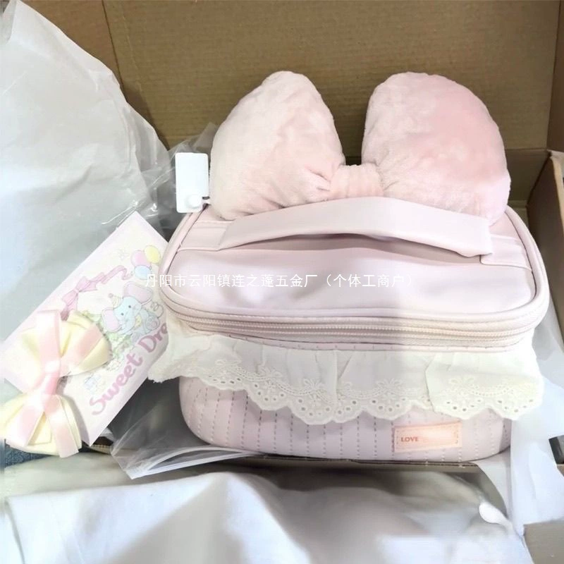 Cosmetic Bag Soft Bow Accent, Capacious Design with Removable Shoulder Strap, Standard Size