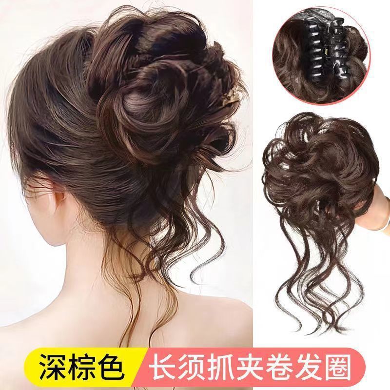 女性用ウィッグ、ショートポニーテール、巻き毛、レイジースタイル、クリップオンスタイル、花のつぼみ、ボールヘッド、自然なふわふわロングヘアパッケージ工場|undefined