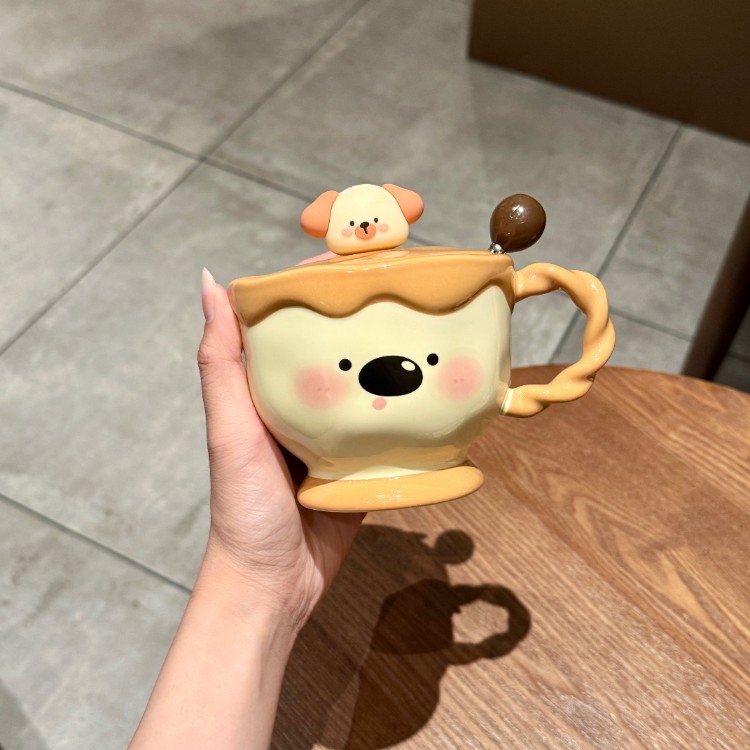 Cute cerdo cerámico taza con cubierta cuchara de oficina de chicas taza de agua para beber taza de desayuno casero pareja