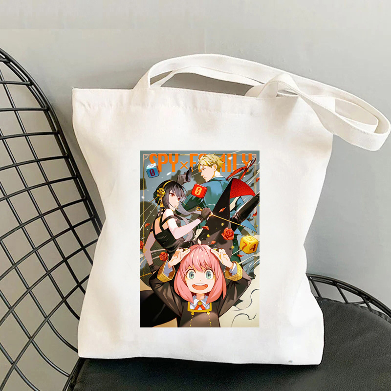 Anime espía casa Spy x familia impresa bolsa de lona Harajuku bolsa de hombro bolsa de compras de mano estudiante