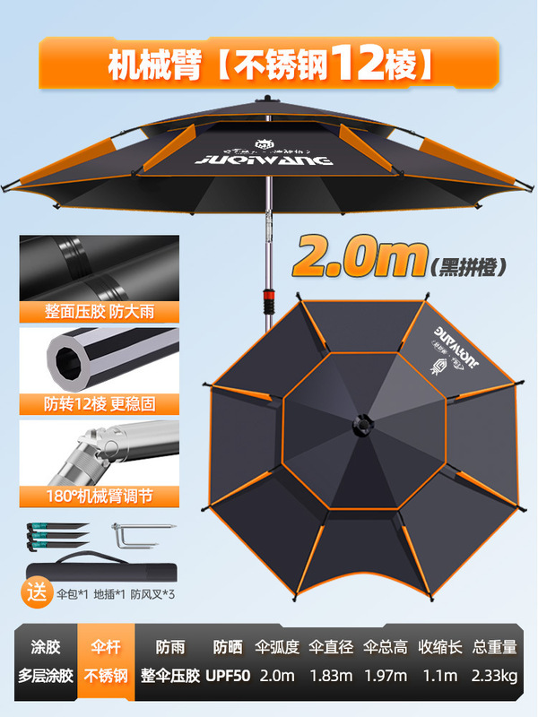 2025新款钓鱼伞户外专用拐杖大钓伞防暴雨加厚防晒防雨垂钓遮阳伞|undefined