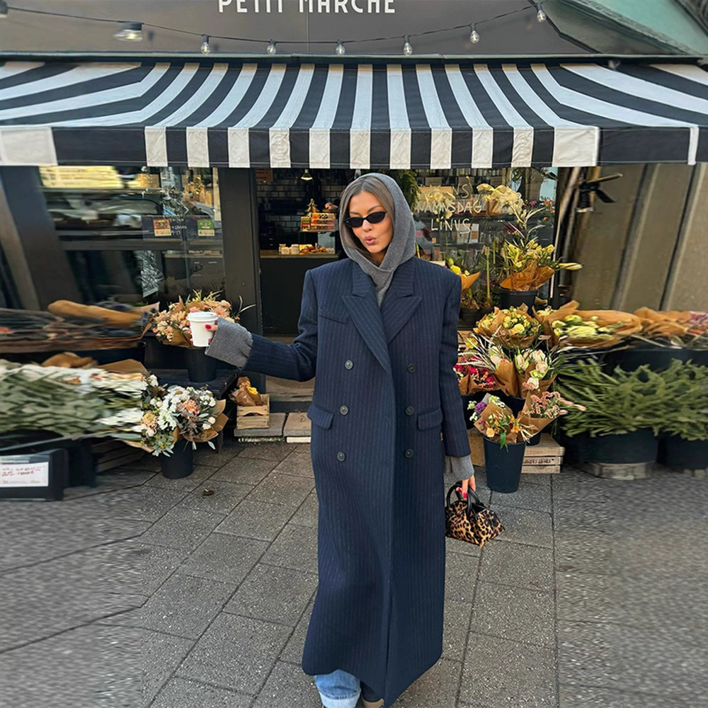 Новая модная элегантная удлиненная куртка-блейзер в вертикальную полоску для женщин, осень-зима 2025, универсальная, стройнящая фигуру
