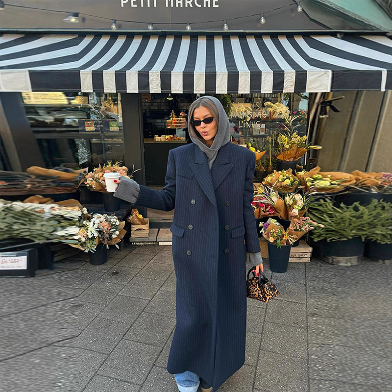 2025 Autumn/Winter Cross-Border Trade New Fashionable Elegant Vertical Striped Long Suit Jacket for Women, Versatile and Slimming 2025 Autumn/Winter Cross-Border Trade New Fashionable Elegant Vertical Striped Long Suit Jacket for Women, Versatile and Slimming
