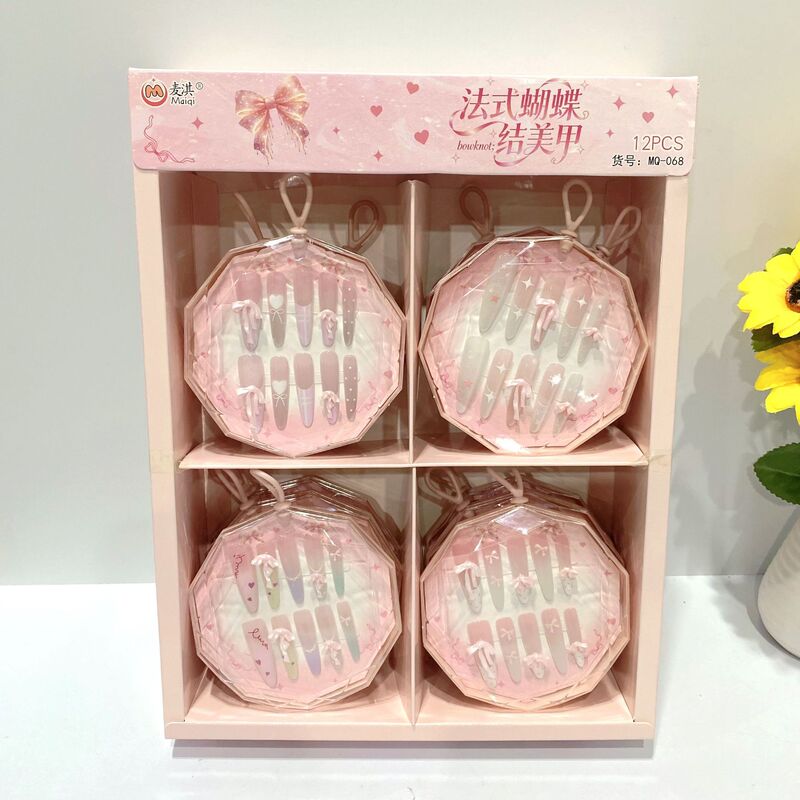 French-Style Butterfly Knot Nail Art Wearable Nails 3D Boxed Square and Round Nail Tips Tool Kit Jelly Glue Fake Nails Wholesale French-Style Butterfly Knot Nail Art Wearable Nails 3D Boxed Square and Round Nail Tips Tool Kit Jelly Glue Fake Nails Wholesale