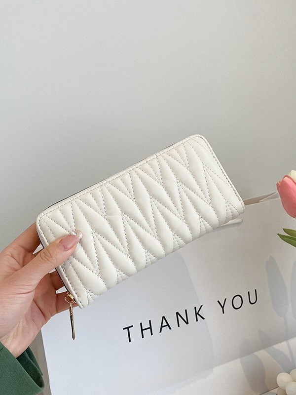 Trendencias nuevas carteras de mujer en Europa y América moda PU bordado línea larga bolso de mano color sólido monedero de gran capacidad monedero de cambio