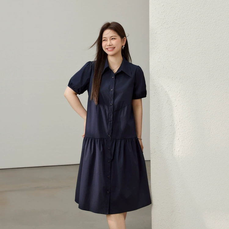 [Модное и тонкое темпераментное платье с лацканом] Funny Show Женская толстая mm2025 летняя новая