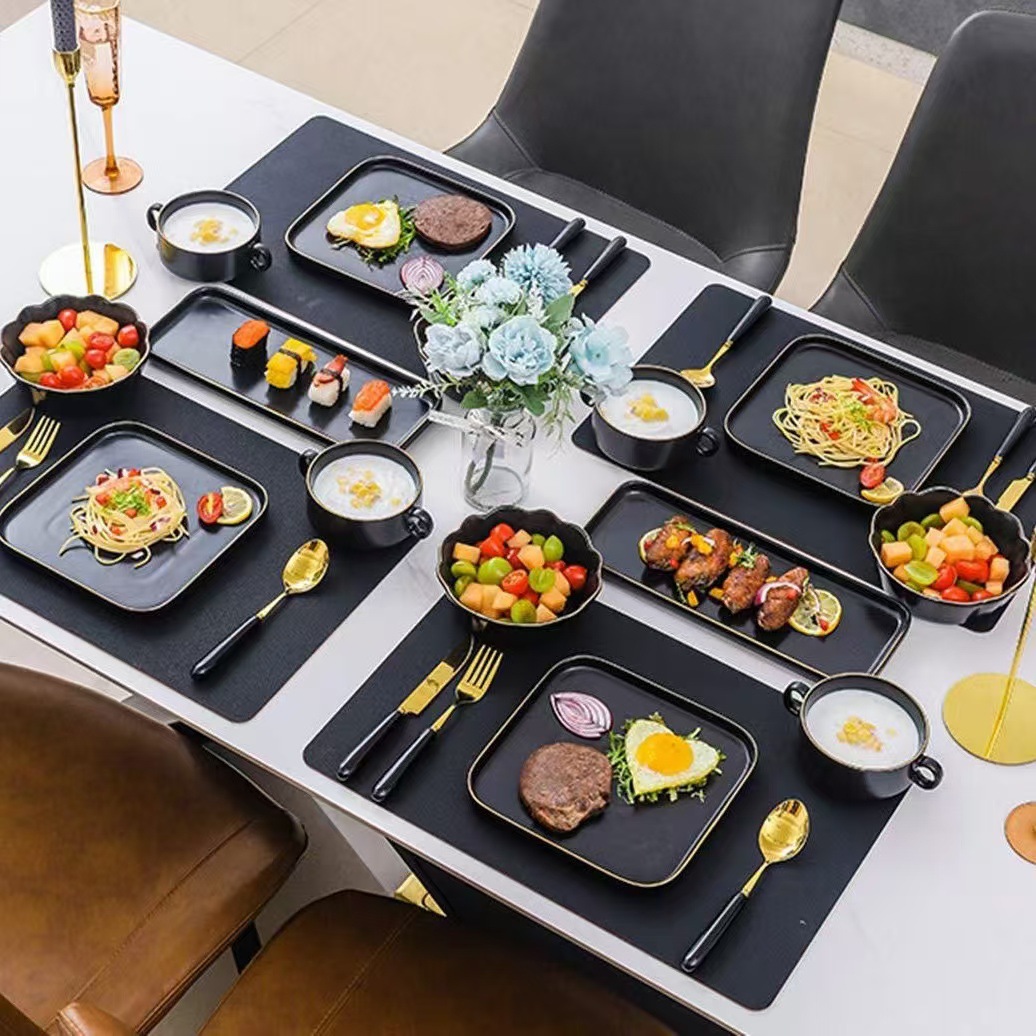 Alfombrilla de cuero de alta calidad de lujo ligero transfronterizo Alfombrilla de plato desechable impermeable y a prueba de aceite de estilo europeo, aislamiento térmico para el hogar, mesa de comedor a prueba de planchar