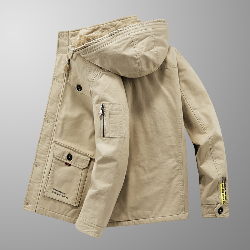 2022冬季内胆加绒加厚连帽牛仔夹克休闲韩版大码夹克棉服男