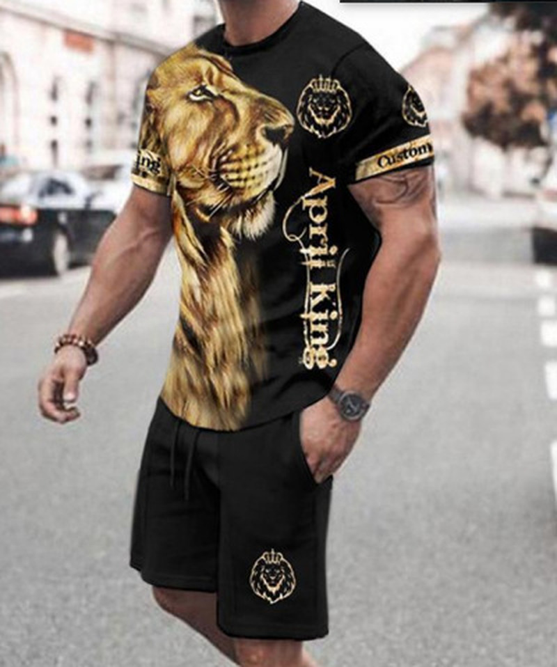 Comercio exterior europeo y americano nueva ropa de hombre traje 3D Amazon transfronteriza calle casual hombres pantalones cortos manga corta Camiseta cuello redondo