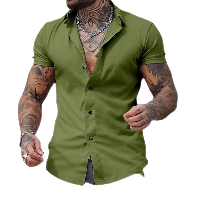 Comercio exterior transfronterizo simple verano duro hombres casual color sólido camisa de manga corta juventud moda deportes camisa delgada