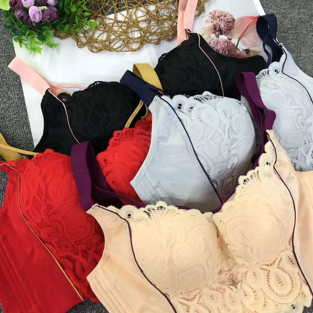Nuevo sujetador de alta calidad de moda de encaje jacquard transpirable y cómodo ajuste lateral de pecho de botón múltiple ropa interior mujer