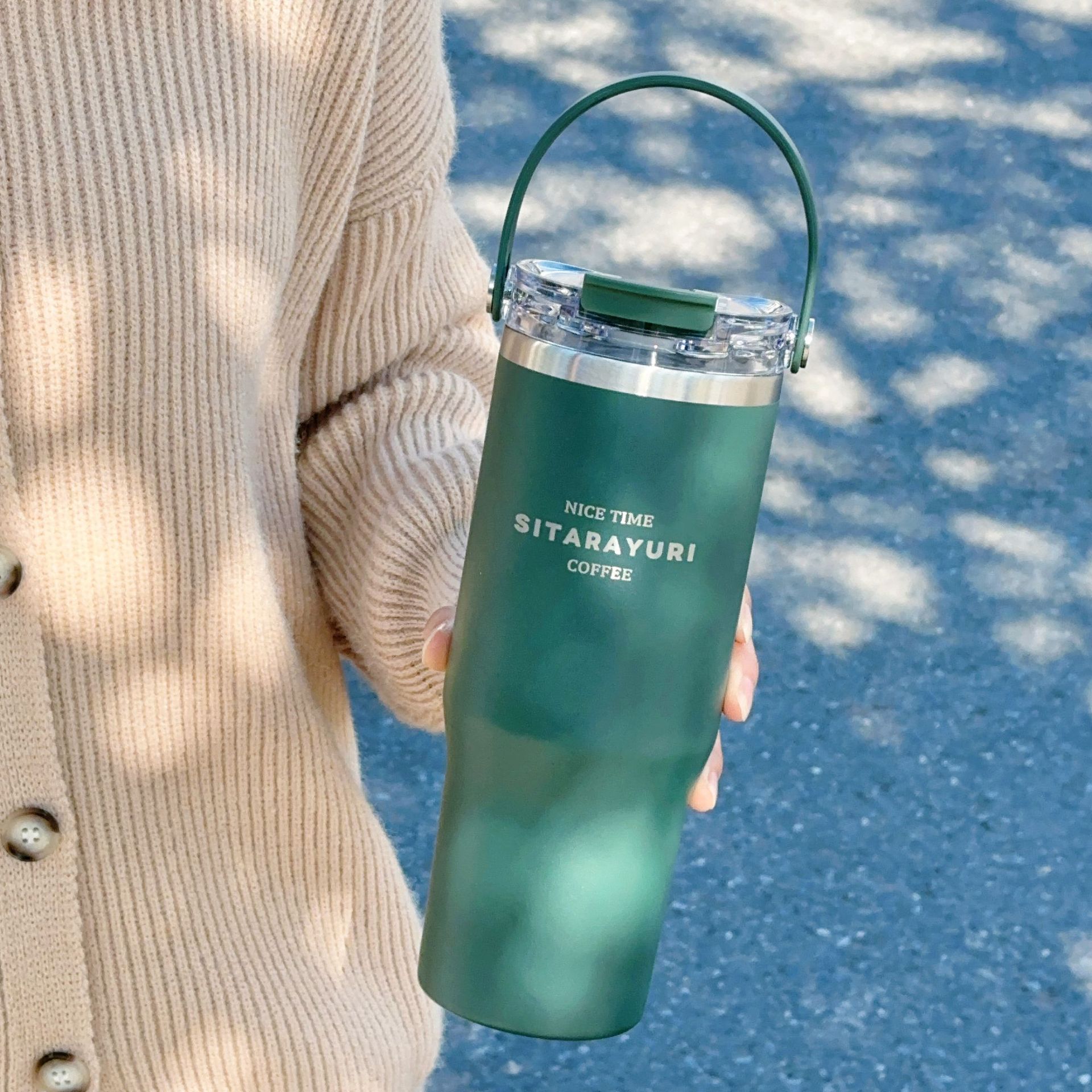 "Haoshun" SITARAYURI Ice Ba Cup Taza de vacío de pajita de gran capacidad Taza de agua Café portátil para automóvil Chicas