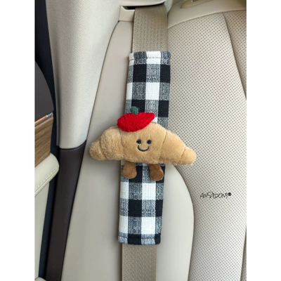 Shoulder Pad Creative Croissant | Sürətlər qutusu və əl tormozu başlıqları - linen-checkered-shoulder-cover-apple-hat-croissant-single