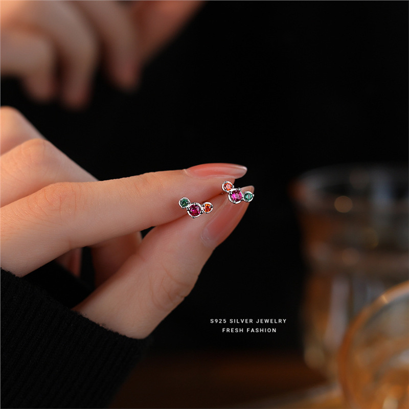 Colored Zircon Mini Stud Earrings For Women High-end Design_voghion.com