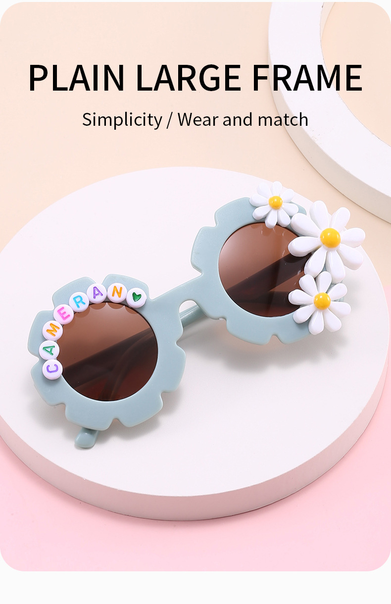 Süß Einfacher Stil Brief Blume Ac Runder Rahmen Patchwork Vollbild Kinder Sonnenbrille display picture 3