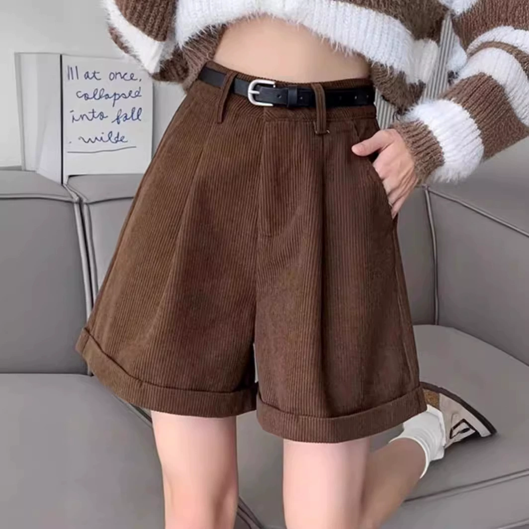 Цветная вельветовая Bermuda-юбка? (shorts) Дословно: Цветные вельветовые шорты, обтягивающие брюки, весенние ботинки, высокая талия, свободный крой, тренд сезона, А-силуэт