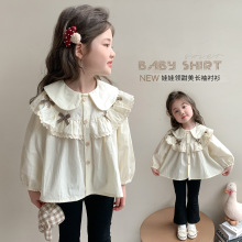 女童蝴蝶结娃娃领衬衫春秋款2025新款儿童韩版时尚小女孩休闲衬衣