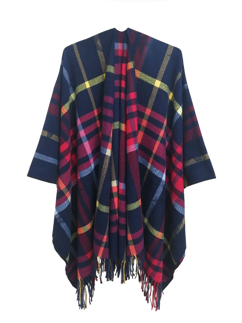 Unisex Spring fall women's cape double-sided plaid split acrylic cape_voghion.com