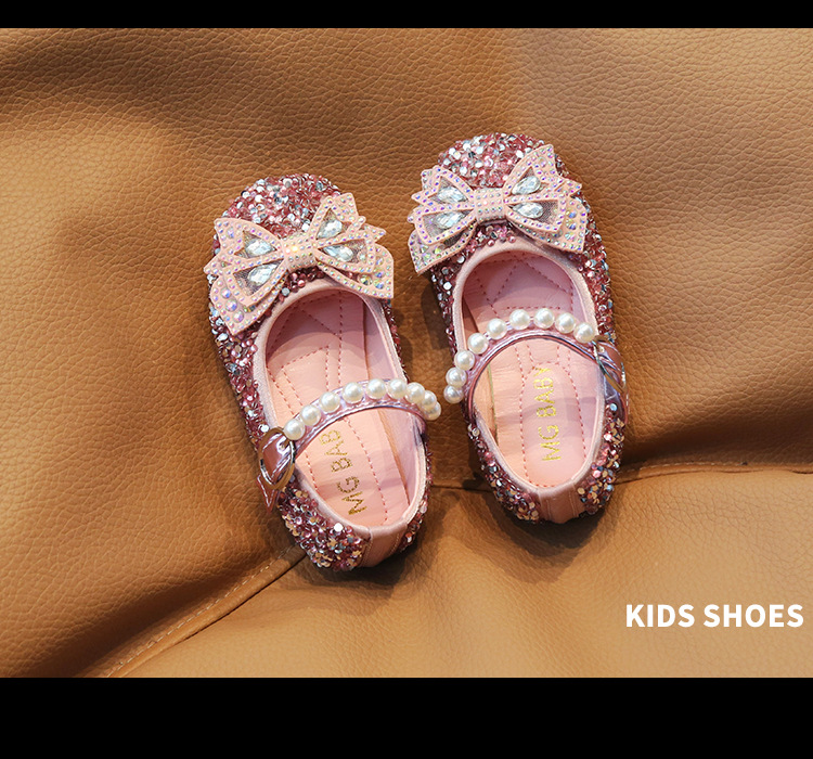 Chaussures princesse en cristal pour filles, édition coréenne, printemps et automne, avec nœud pour bébé, unique, mode, diamant brillant, 2024_voghion.com