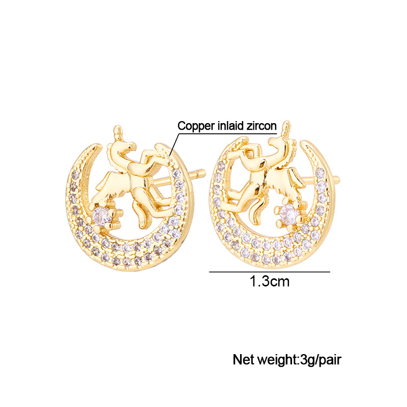 Fashion Simple Geometric Inlaid Zircon Star Ear Studs Copper Plating 18k Real Gold Earring display picture 3