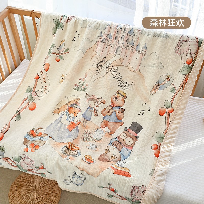 Venta al por mayor de dibujos animados Cuatro Estaciones edredón de bebé crepe manta de frijol recién nacido niños kindergarten edredón de bebé