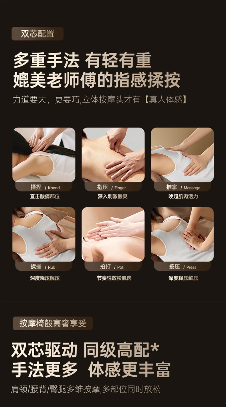 Kalenshi S308 massage cushion for back, waist, cervical spine, and whole body, multifunctional massager for chair, car, and home use