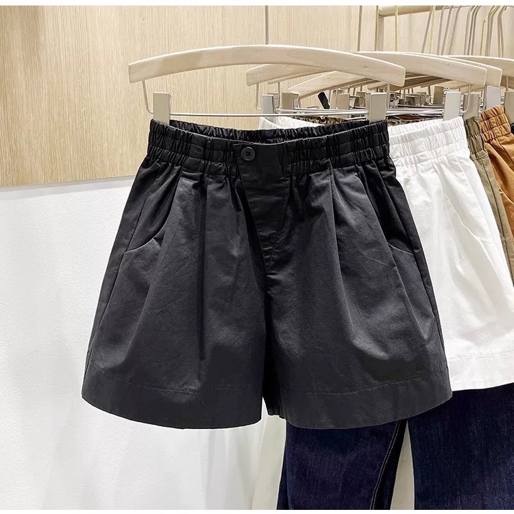 High Waist A-Line Pure Cotton Shorts For Women, Loose Fit Wide Leg Casual Summer Shorts With Tummy Control_ecoleips.com