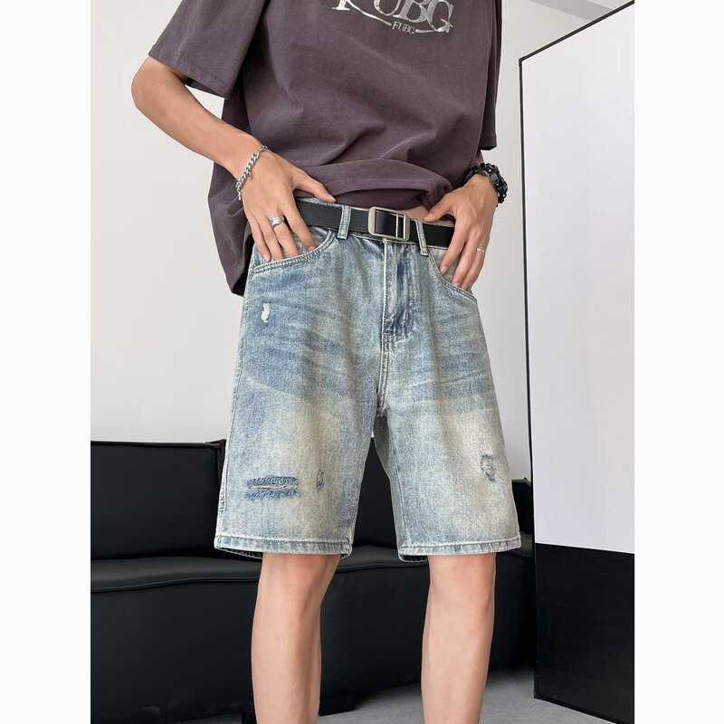 2025 Summer New Loose Versatile Denim Shorts Trendy American Retro Genuine Lightweight Breathable Mid-Length Shorts