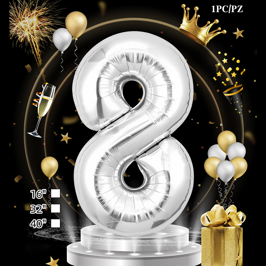 Silver Digital Age 32 pulgadas cumpleaños tarjeta de papel independiente transfronteriza embalaje versión estadounidense película de aluminio delgado decoración de globo flotante
