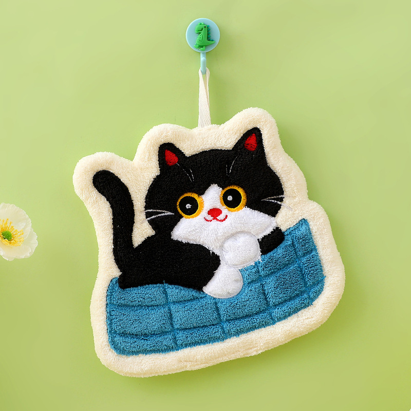 クリエイティブ猫ハンドタオル吊り下げ超吸収性キッチンバスルーム厚みのあるタオルハンカチ無臭コーラルベルベット|undefined