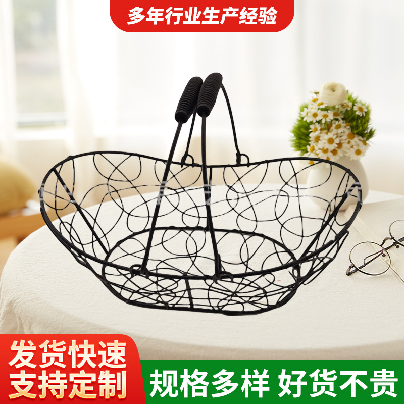 跨境乱线船形五金铁线篮子简约花果蔬菜手提篮化妆品手工编织篮