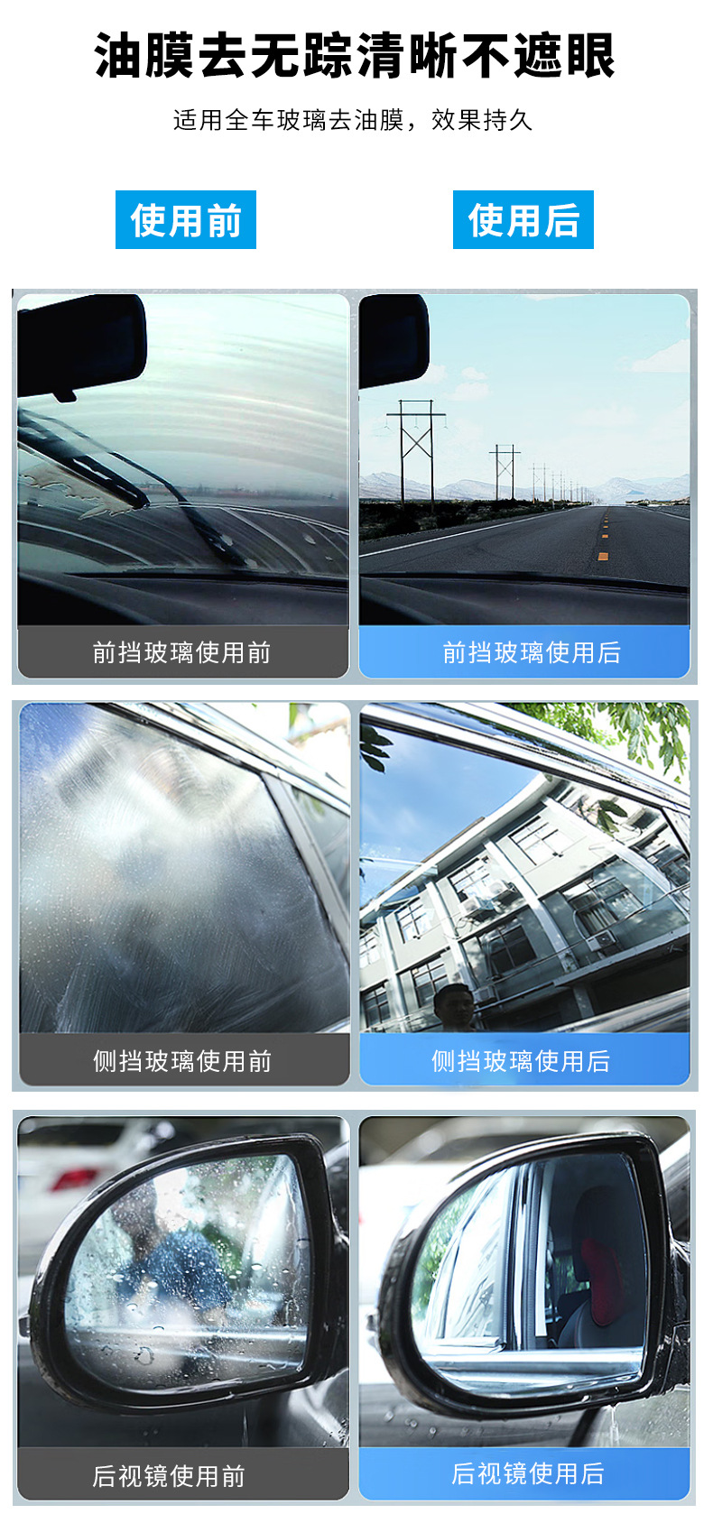 Cross-Border Car Glass Oil Film Cleaner, Oil Film Remover, Car Window Cleaner with Just One Wipe, 200ml