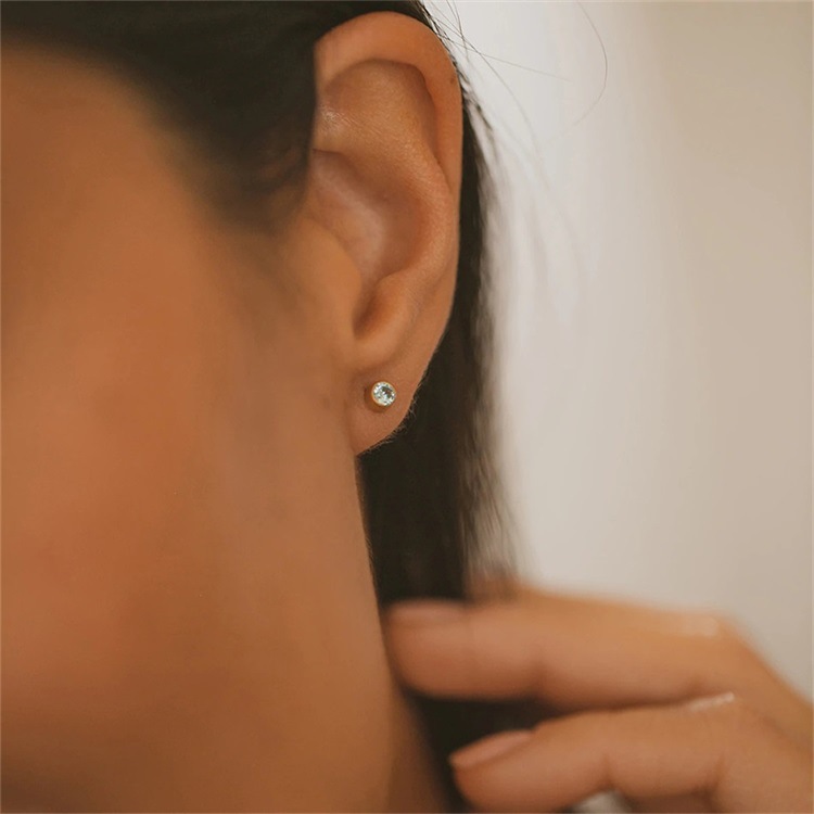 1 Pair Simple Style Geometric Round Plating Inlay Stainless Steel Rhinestones Ear Studs display picture 1