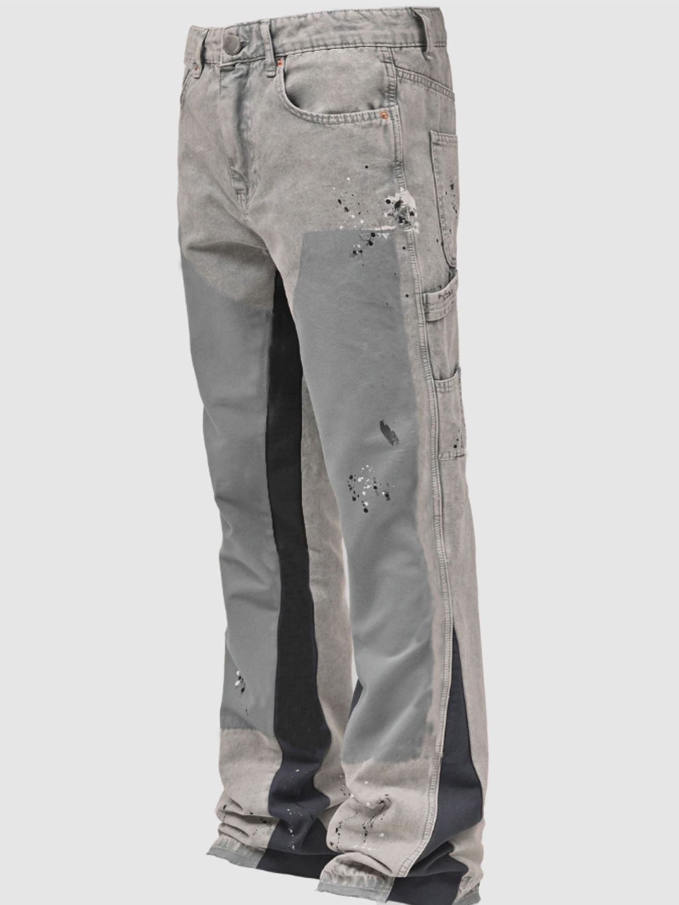 Men's Denim Overalls Fashion Elastic Patch Flared Jeans_voghion.com
