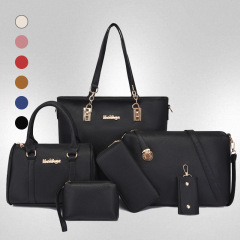 新款外貿大容量手提包子母包純色荔枝紋單肩包斜挎包高級手拿錢包