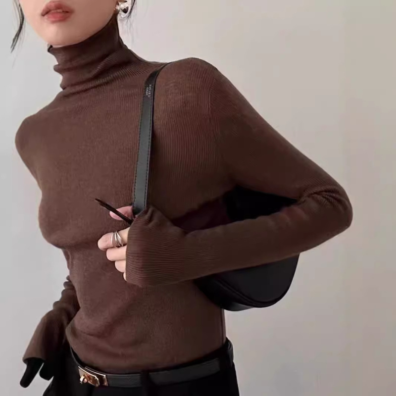 法式欧货精纺高领羊毛针织打底衫女高级感内搭修身显瘦毛衣上衣|undefined