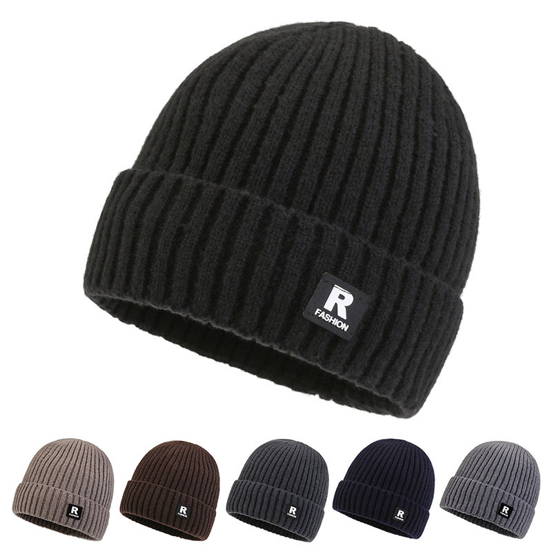 Autumn and Winter new men's Korean-style warm knitted hat outdoor fleece-lined cold-proof pullover hat youth wool hat