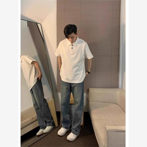 Red Maple Leaf Polo Shirt for Men, Stylish and Cool, Short Sleeve Summer T-Shirt with Collar, Pale Red, Trendy Brand