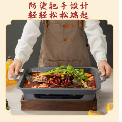 Grilled fish stove special wooden seat commercial rectangular charcoal alcohol stove medical stone non-stick lamb chop deep dish grilled fish tray