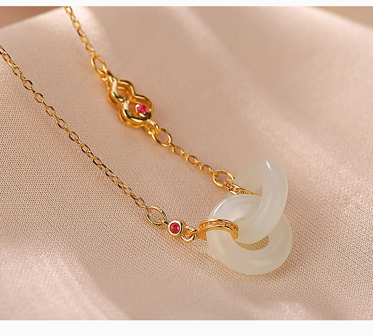Mặt dây chuyền hồ lô bạc S925 mạ vàng đính ngọc bích xanh — Ngọc trắng mạ vàng (bao gồm chuỗi) chi tiết 4