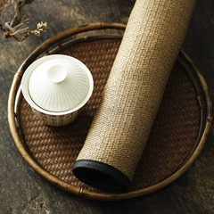 A5L復古苧麻香雲紗包邊麻布茶席桌旗布禪意亞麻布藝茶墊茶盤墊