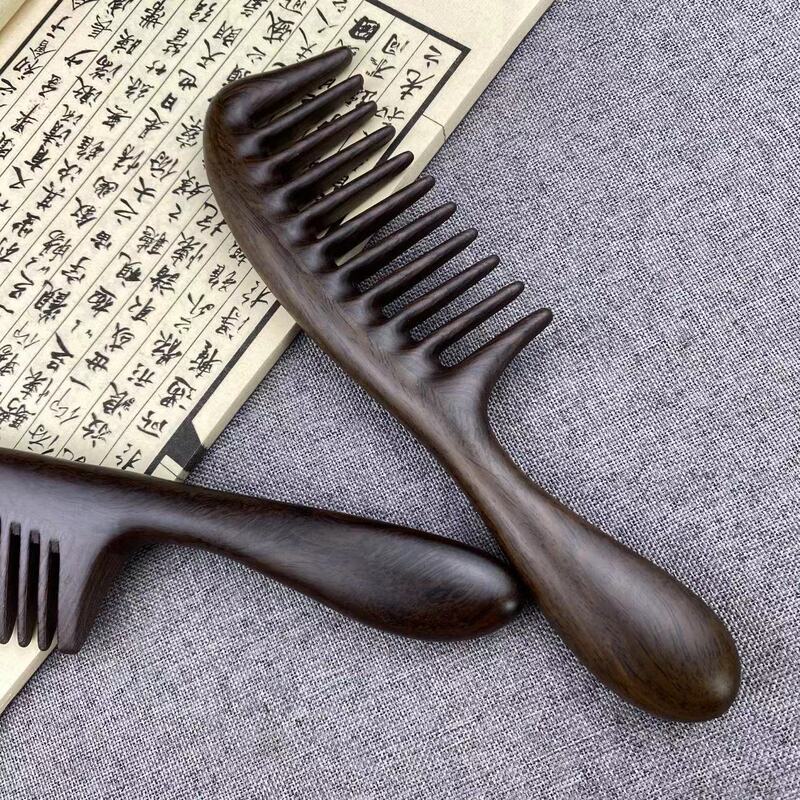 天然黒檀マッサージコーム家庭用大歯木製コームマッサージワイド歯コーム木製ヘアカーリングコーム卸売|undefined
