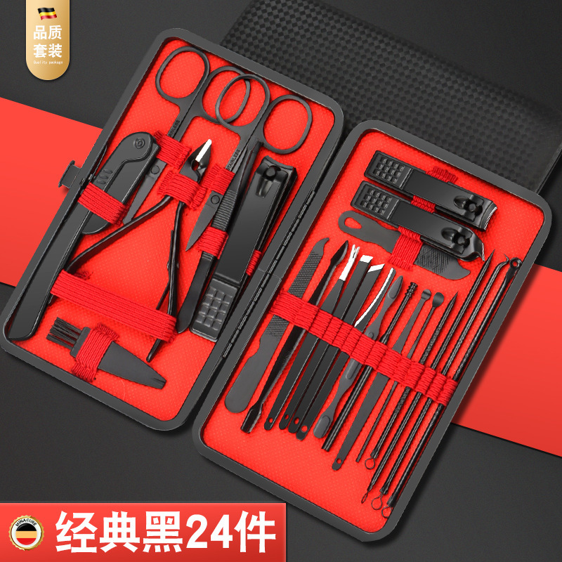 クロスボーダー爪切りマニキュアコンプリートセット黒と赤 24 ピース斜め爪切り 1 ピースマニキュアセット角質はさみ|undefined