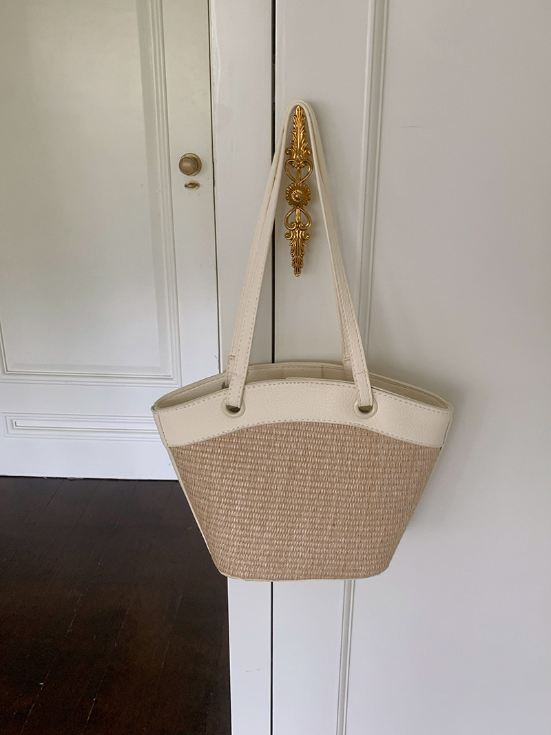 Cross-Border Straw Woven Bag For Women - Vacation Beach Casual Versatile French Retro Market Basket Shoulder Bag Fashion Woven Handbag - Thumbnail 6