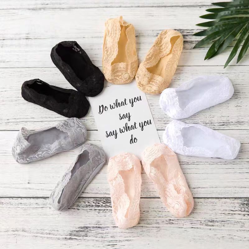 Lace Boat Socks Summer Thin Women's Invisible Breathable Shallow Socks Non-slip Solid Color High Heels Magic Socks